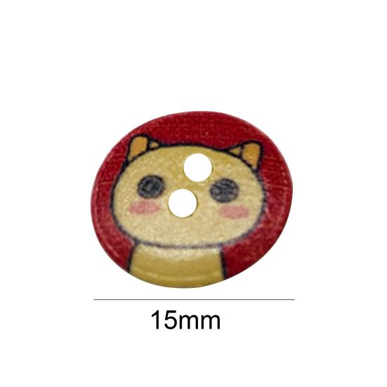 100Pcs Cartoon Kitty Print Wood Buttons DIY Sewing Shirt Scrapbook Bags Decor