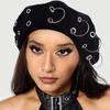 1pc Personality Punk Style Beret Hat with Circular Hollow Rivet,Y2K Round Pendant Newsboy Caps,Daily Personalized Fashion Items