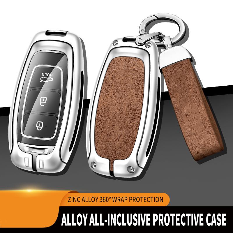 Zinc Alloy Leather Car Key Fob Case For Hyundai I30 Ix25 Ix35 Elantra Kona Solaris Azera Grandeur Ig Tm Accent Santa Fe Key Fob