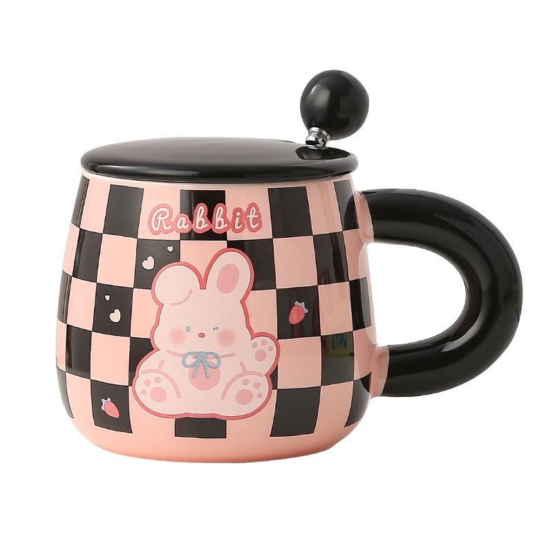Mugg med lock sked par keramisk kopp flickor söt kreativ hem kontor vattenkopp frukostkopp