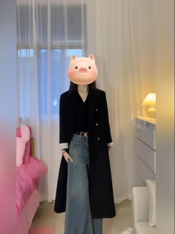 Women Black Suit Autumn Casual Fashion Long Coat Loose Fit Trendy Stylish Jacket Outerwear