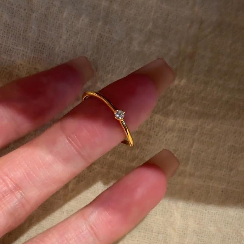 Bestselling Zircon Four-Claw Ring for Women - New Chinese Style, Simple Niche Design Adjustable Open Size