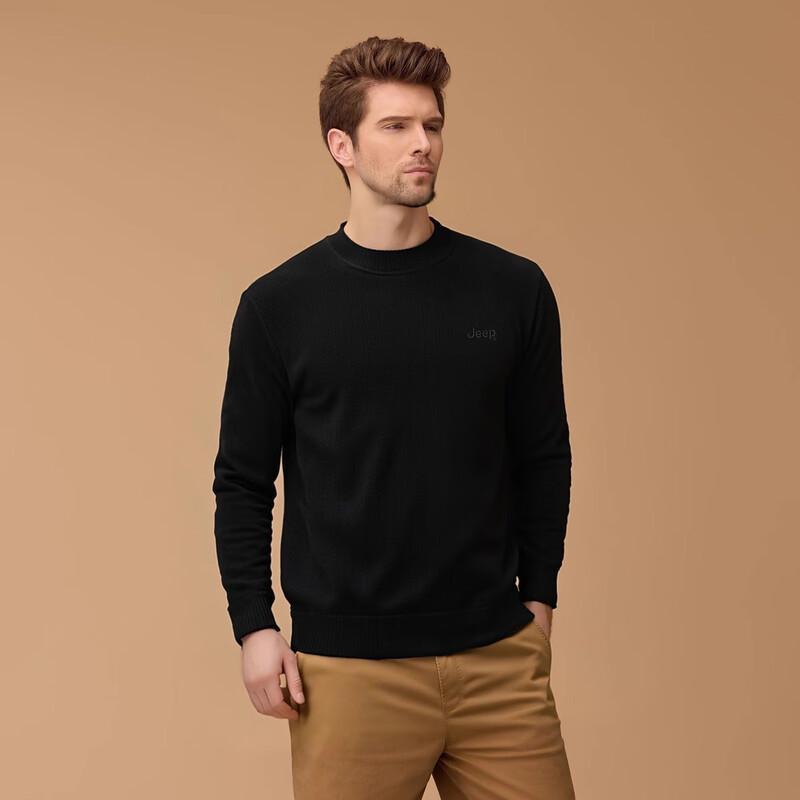 JEEP Men's Thick Chenille Fleece Embroidered Round Neck Sweater