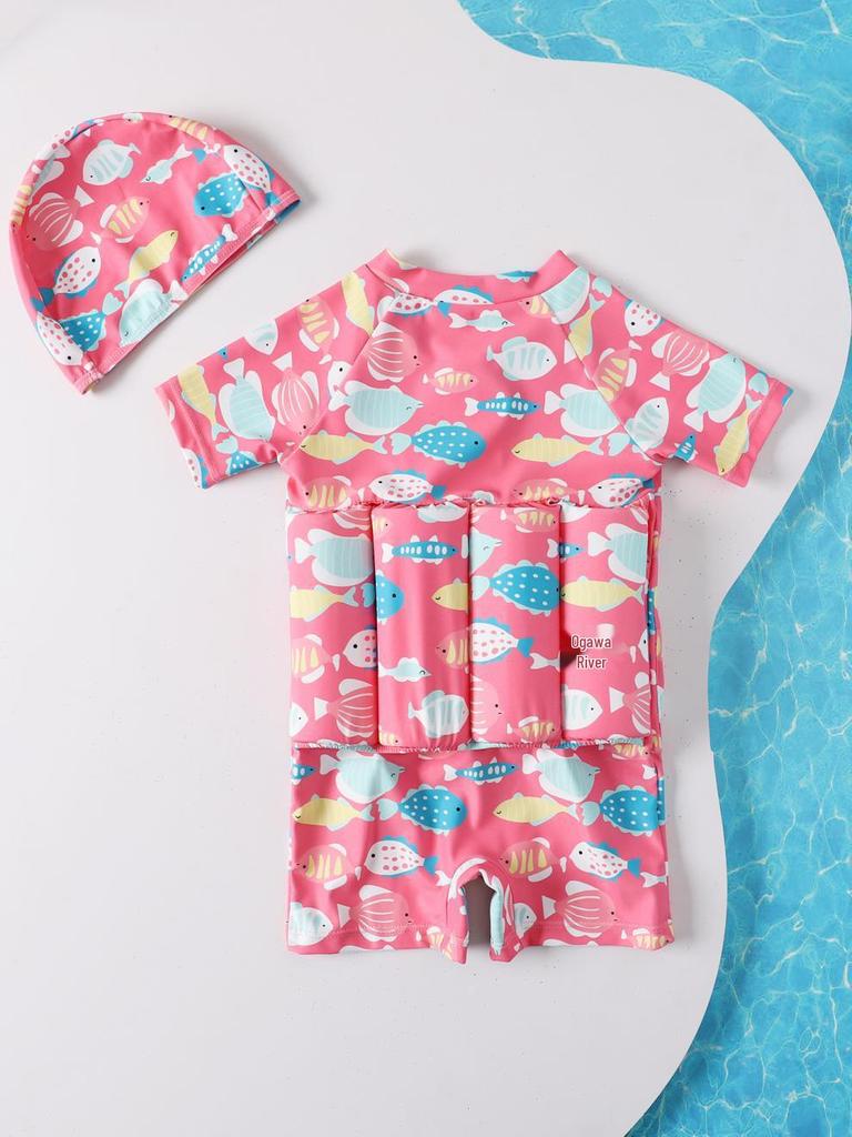 2022 Girls' Short-Sleeve Buoyancy Swimsuit for Infants and Toddlers