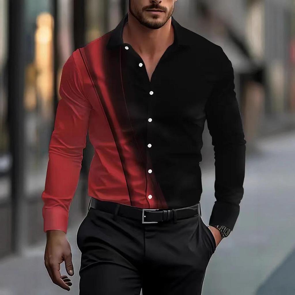 Men's Color Block Stretch Business Casual Long-Sleeved Shirt