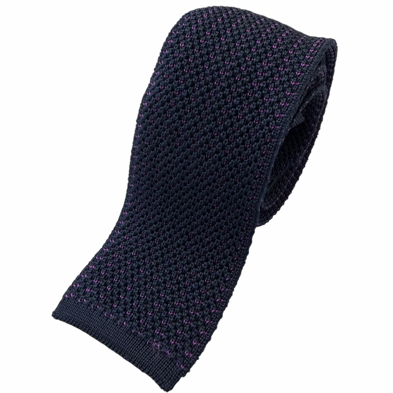 Excellent HERMES tie Honeycomb Pattern Knit Tie Navy silk mens Used