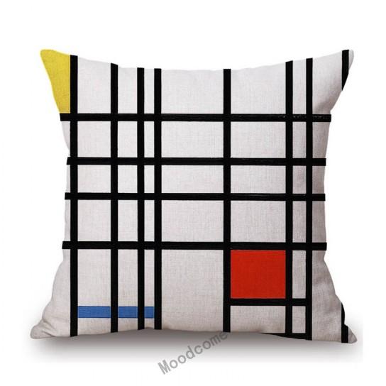 Modern Abstract Art Geomtric Lines Red Blue Yellow Piet Mondrian Oil Painting Home Decorative Pillow Case Linen Cushion Cover
