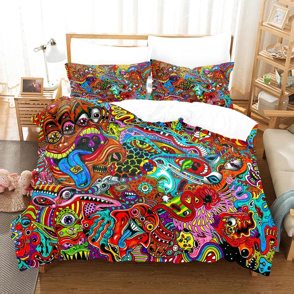 Abstract Art Duvet Cover Set Black and White Pattern King Queen Size for Kids Boys Girls Bedding Set Polyester Comforter Cover