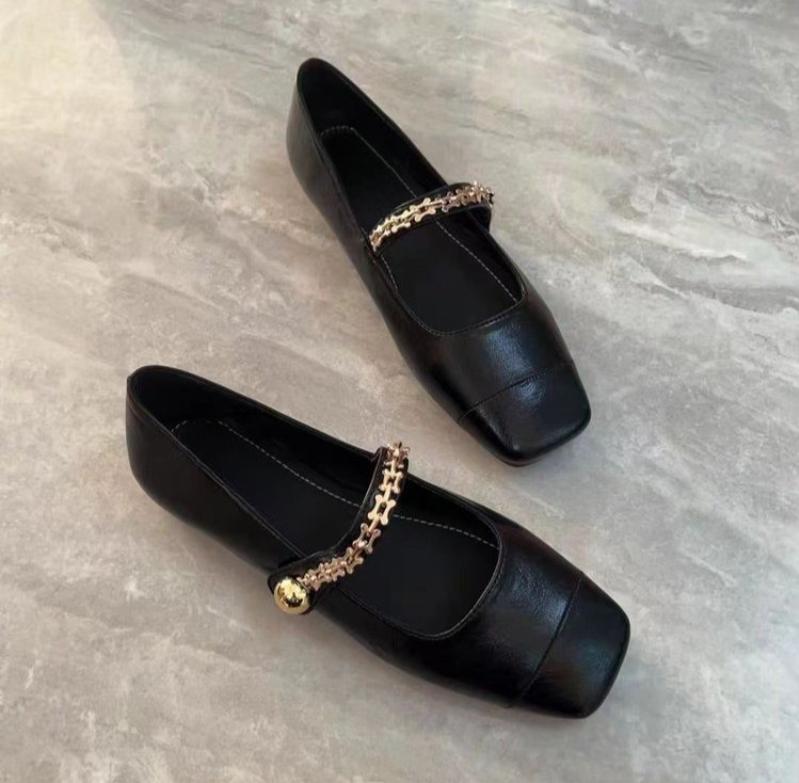 

Мода 2025 новая обувь с квадратным носком для женщин новая весна-осень французские балетки кожаная обувь Мэри Джейн женская обувь на каблуке 35 чёрный