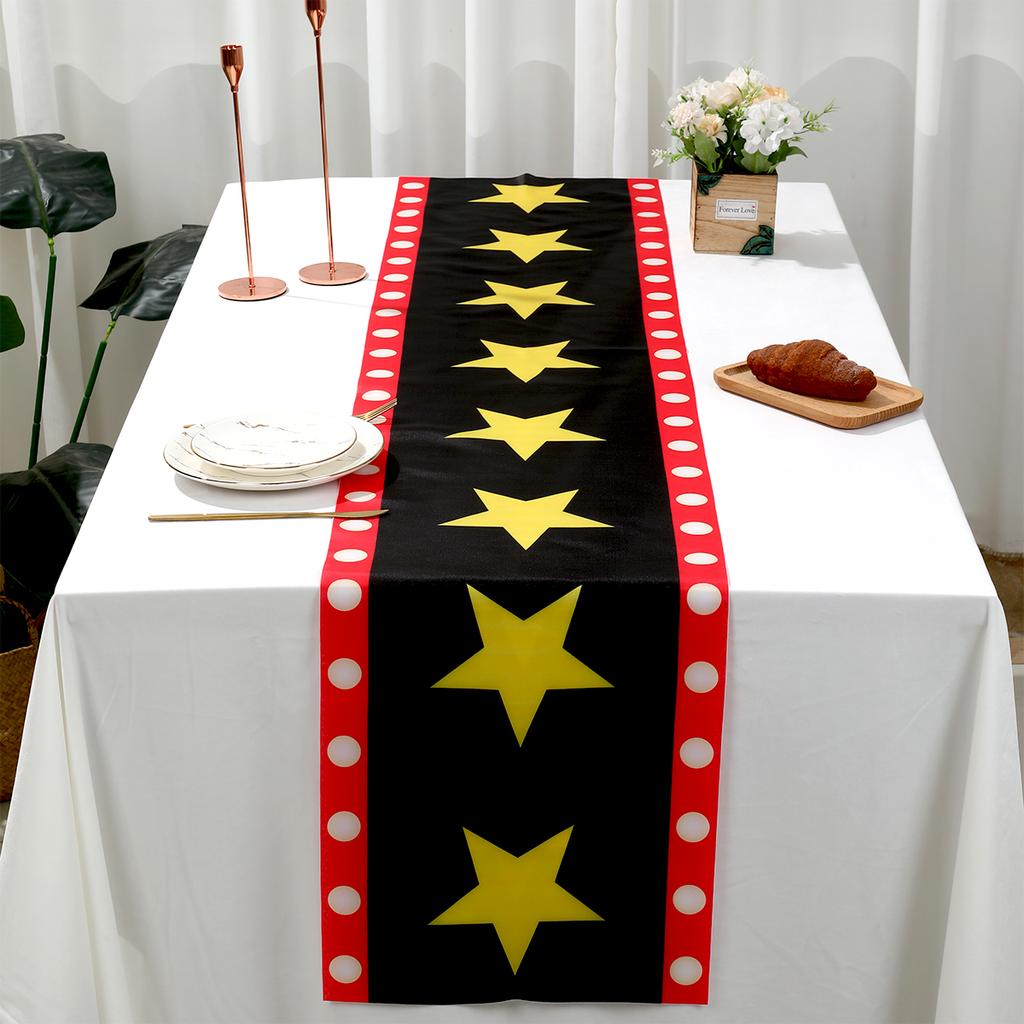 Black Red With Gold Star Movie Night Table Runner Movie Theme Design Movie Night Party Decoration for Movie Night Party Decor