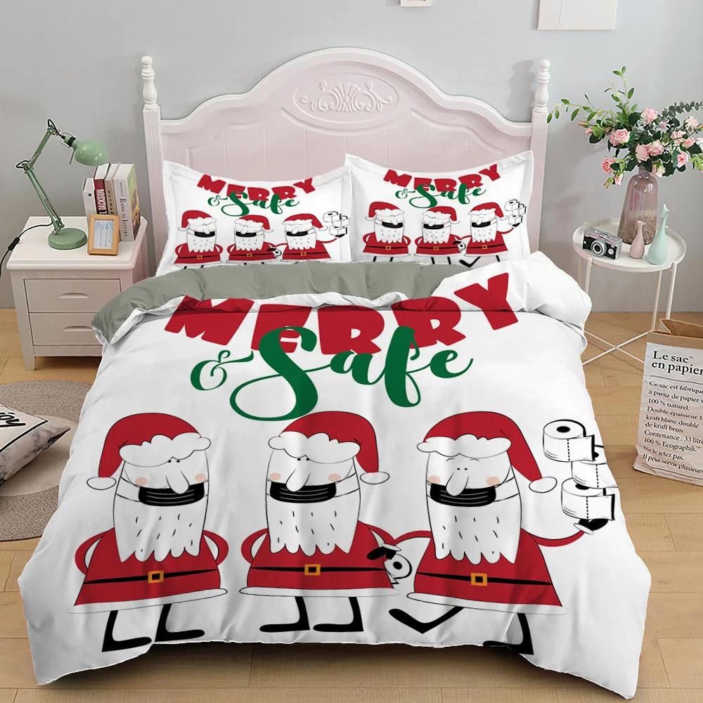 Santa pattern duvet set Christmas theme bedding three-piece set Christmas bedroom decoration