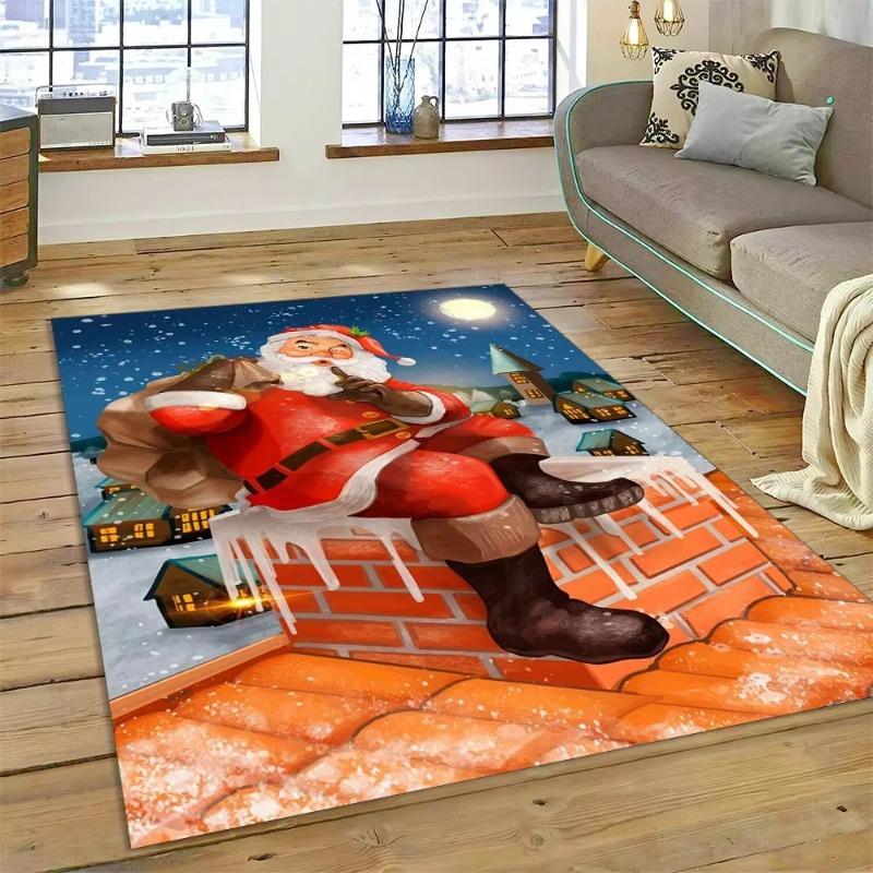 3D Fröhlicher Weihnachtsbaum Weihnachtsmann Cartoon Bereichsteppich Groß, Teppich für Zuhause Wohnzimmer Sofa Fußmatte Dekor, Kinder Rutschfeste Bodenmatte