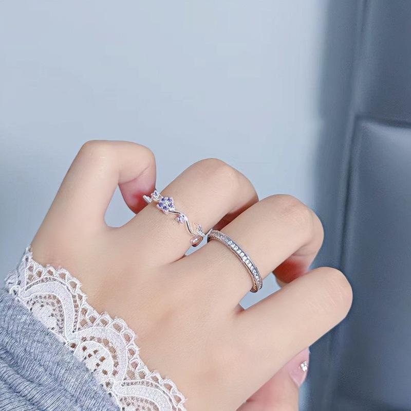 Fashion Light Luxury Pig Nose Full Of Diamonds Zircon Super Flash Opening Ring Female Niche High-End Feeling Stacked Index Finger Ring
