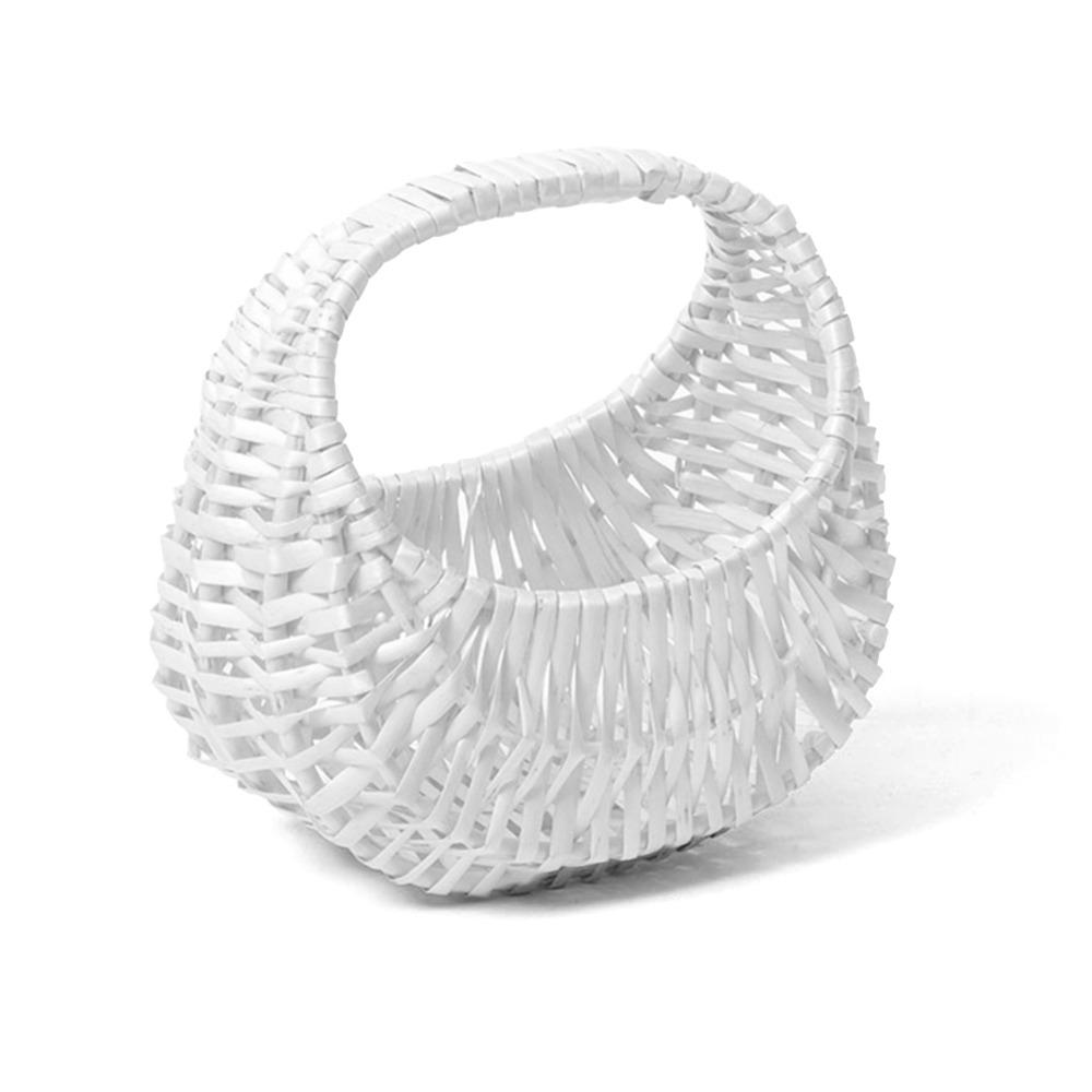 Durable With Handle Flower Basket Half Moon Hand-held Rattan Basket DIY Handmade Storage Container Home Decoration