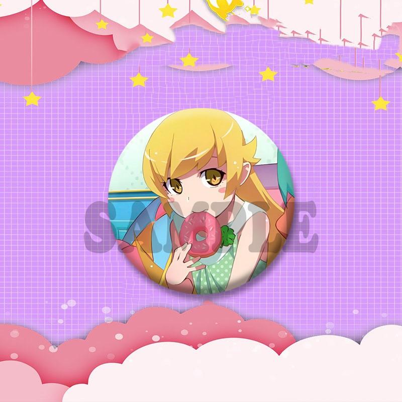 Cartoon Monogatari Series Badge Anime Hitagi Koyomi Araragi Lapel Pins Round Brooches for Bag Clothes Hat Decor Jewelry Gifts