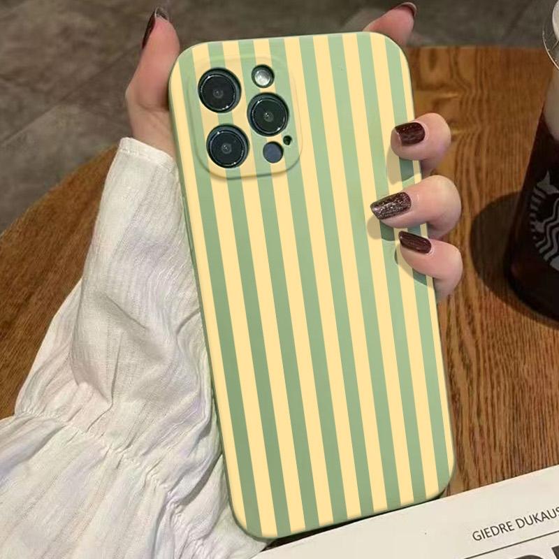 Minimalist Yellow Style Striped Phone Case For iPhone 16 15 14 13 12 11 Pro Max Mini X XS XR SE 7 8 Plus Shockproof Cover Fundas