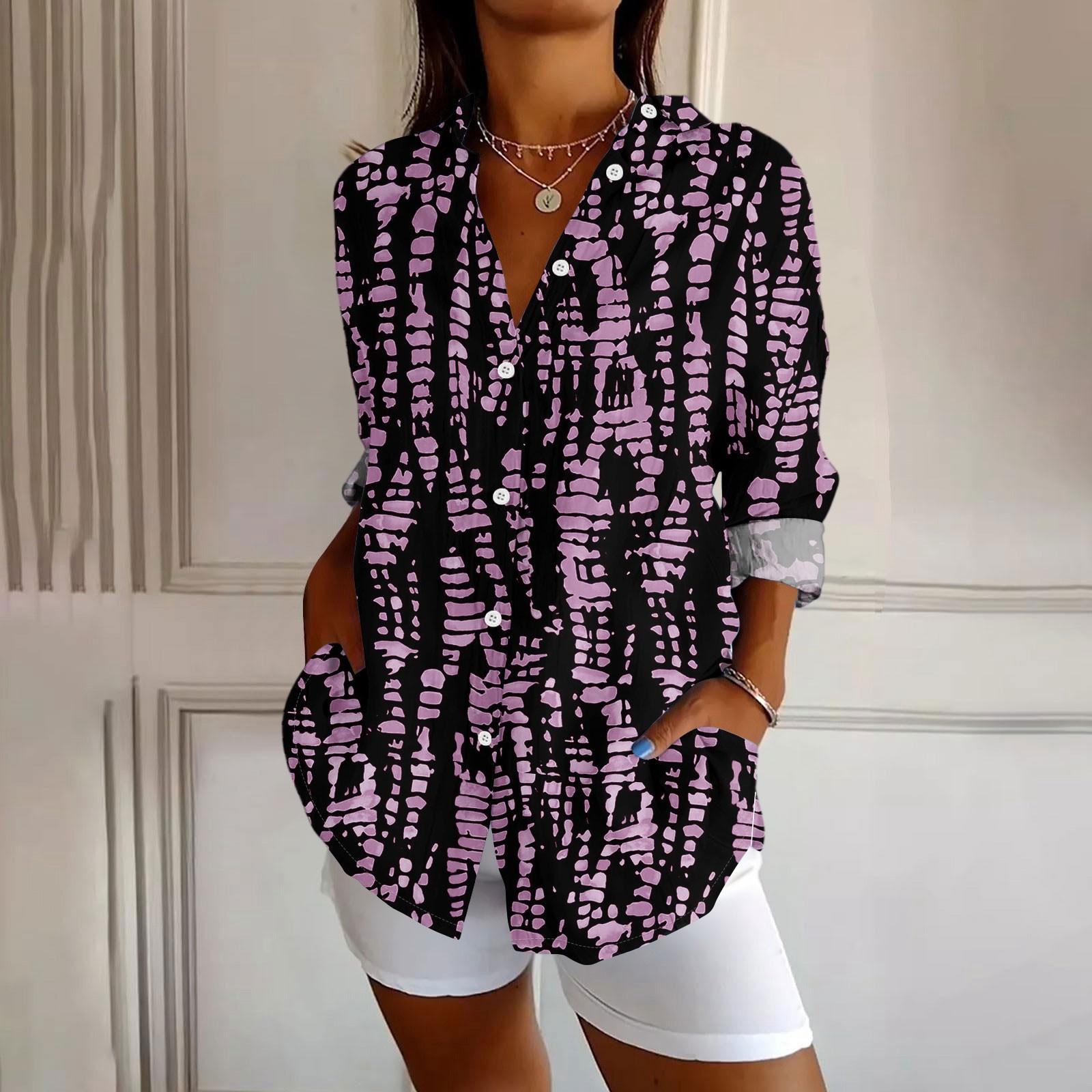 

Женская рубашка на пуговицах Рубашки с длинным рукавом для женщин Принт Графический Блузка Топ XL фиолетовый