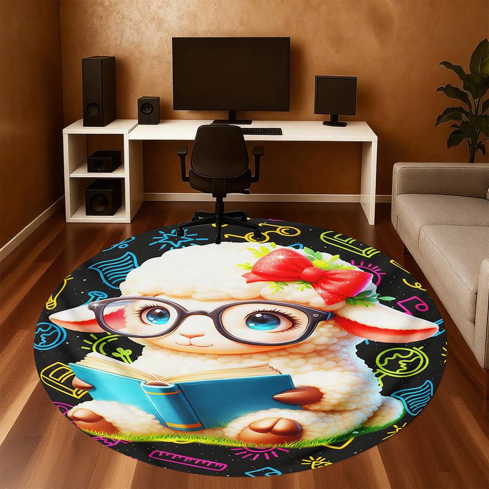 1PC Lamb Reading Round Chair mat Area Rug - Non-Slip, Floor Mat for Office, Bedroom, and Indoor Decor -Gift D1127225