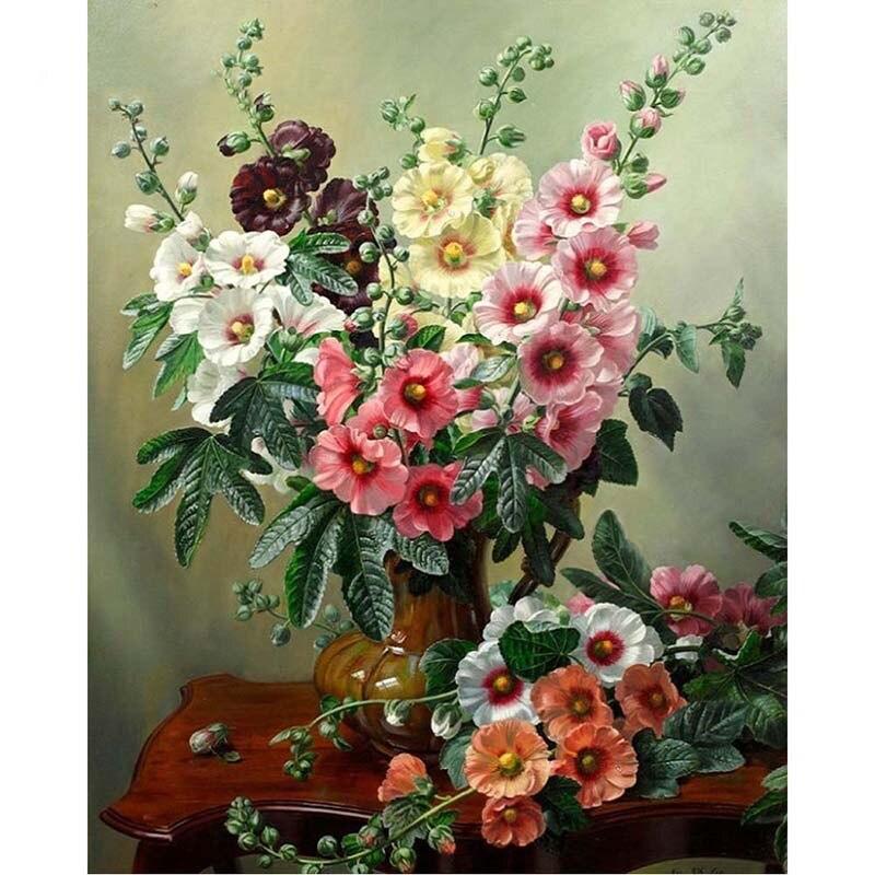 DIY květina 5D diamantová malba křížový steh Plné kulaté kamínky Lila Levandule Diamanty Hobby Home Decor