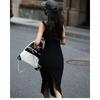Elegant Dress for Women French White Sleeveless Square Neck Bodycon Dress with Pleats