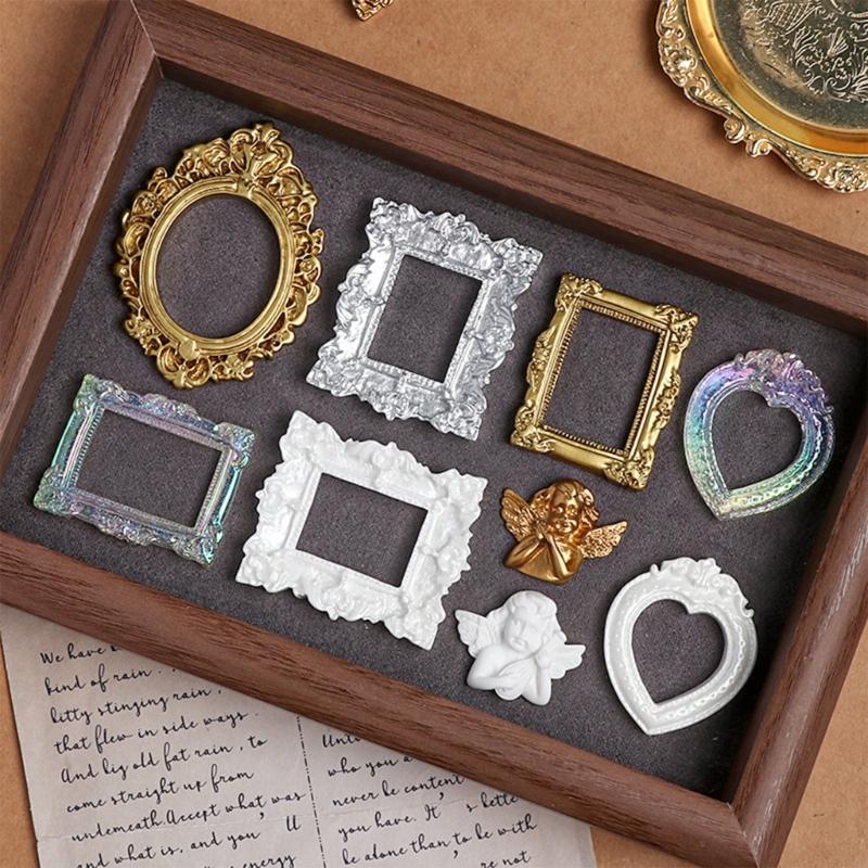 12Pcs Mini Picture Frame Small Antique Resin Photo Frame Oval Rectangular Wall Hanging Display Table Frame Decors Gift
