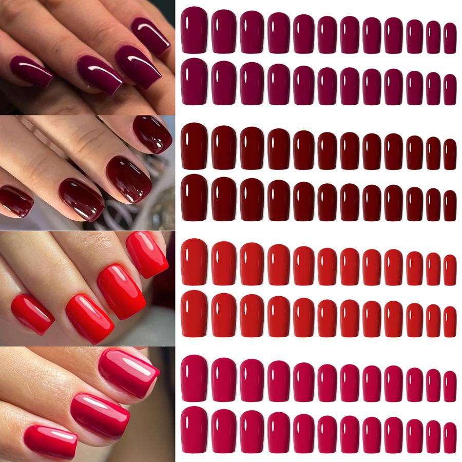 96 Pcs Press On Nails Short, Glossy Solid Color Fake Nails, Full Cover Artificial Nails for Natural Look Manicure