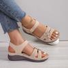 Flower retro large size wedge with women's sandals word decoration new women's shoes summer