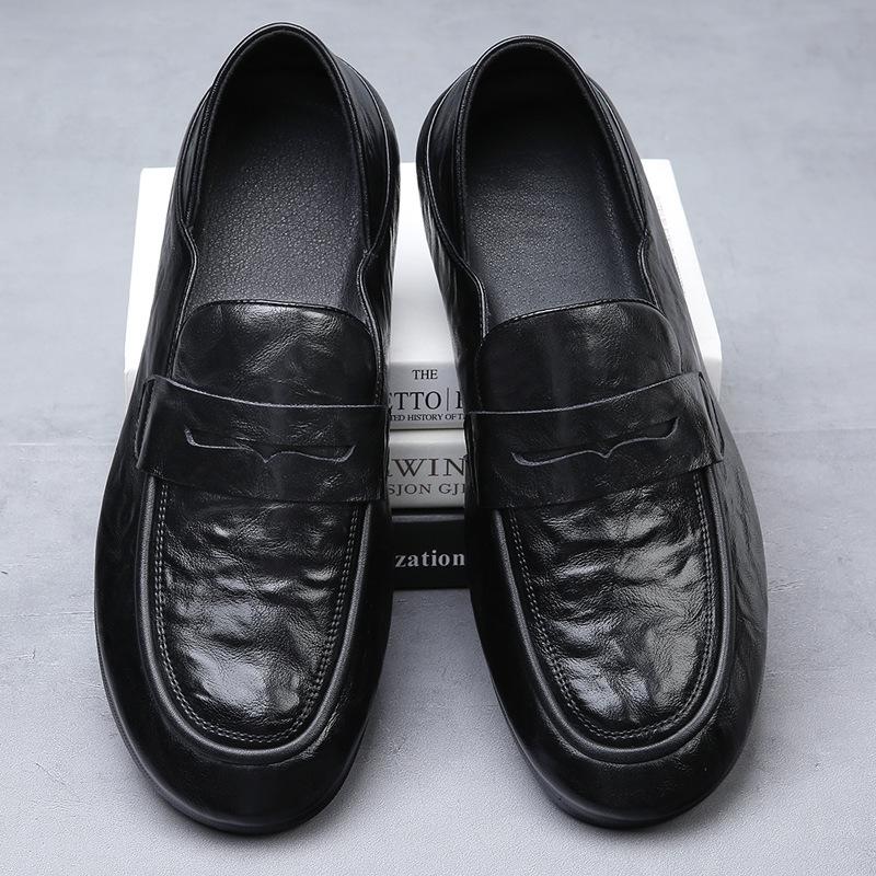 Doudou Shoes Men's Casual Leather Shoes 2025 Autumn New Leather Loafers Lazy One Pedal Breathable Men's Shoes Trend