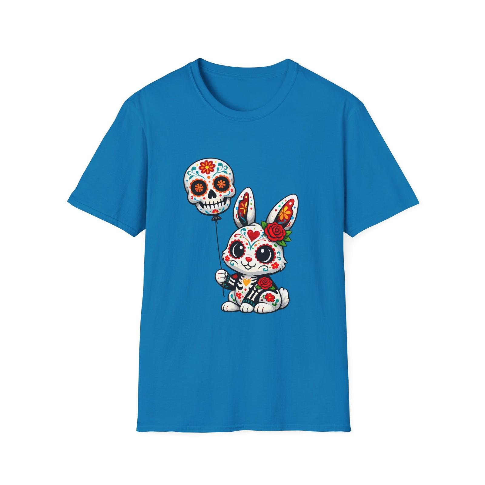 Unisex Softstyle T-Shirt Sugar Skull Bunny Balloon Dead Halloween Easter Spooky S разноцветный