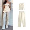 Spring New Women Clothes European and American Commuter off-Shoulder Tube Top off-Shoulder Top High Waist Straight Casual Pants