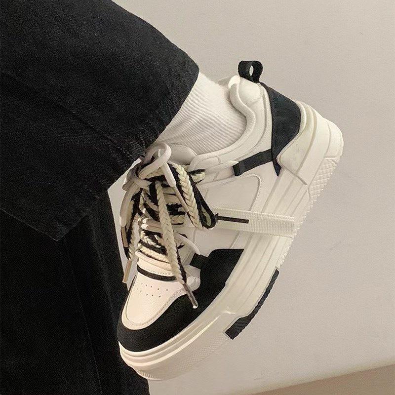 New spring and autumn board shoes ins versatile wheat ear white shoes platform black and white women's shoes 2025 casual sports board shoes