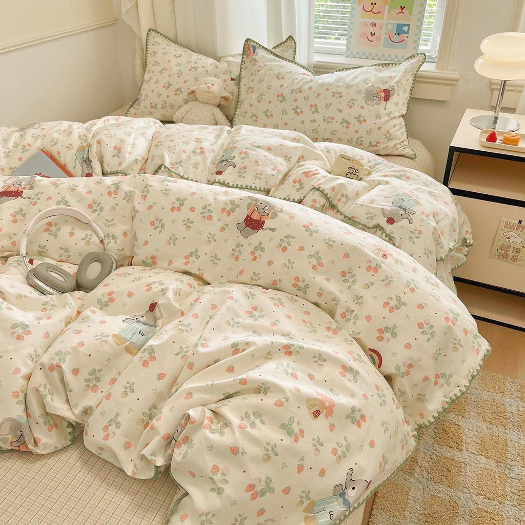 Fresh Spring/Autumn Cotton Girlish Bedding: 3-Piece Duvet Cover and Sheet Set, All-Season Comfort