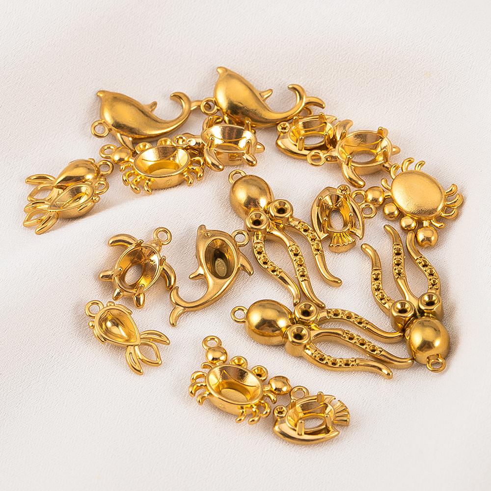1pc 5pcs 8pcs Stainless Steel Fish Dolphin Turtle Octopus Crab Pendant Base Frames Blank Bezel DIY Necklace Charm Jewelry Making
