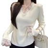 Andy Velvet Washing Water, Korean Sweet Girl Lace V-neck Knitted Sweater Women's Autumn and Winter Inner Sweater