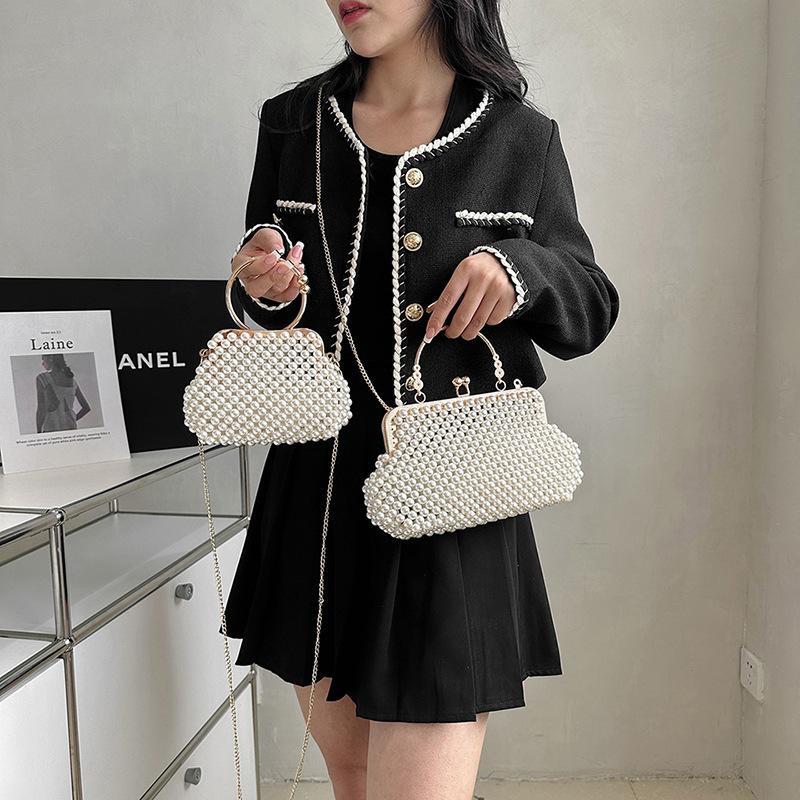 Women's Bag New Hand-woven Pearl Bag Still Chain Shoulder Bag Premium Texture Casual Handbag