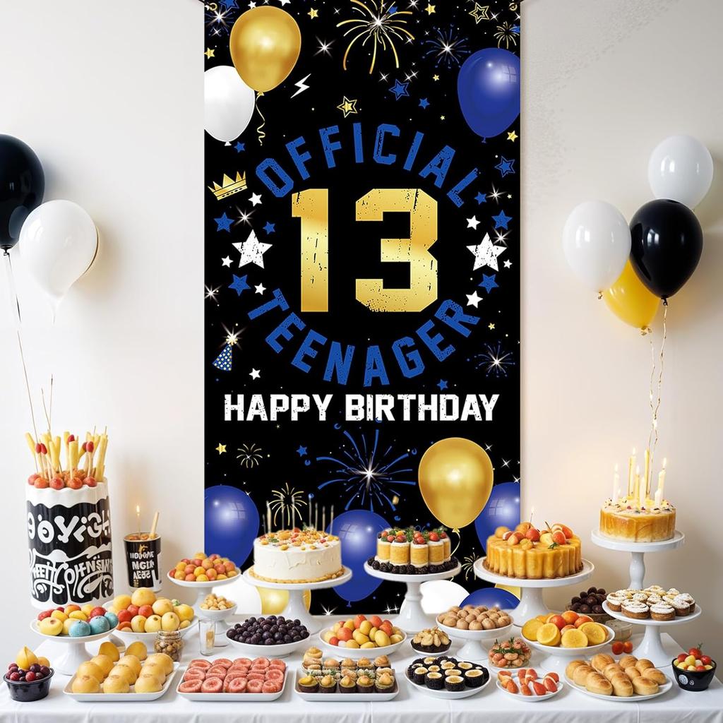 Vicycaty Happy 13th Birthday Decorations for Boys Girls, 13th Birthday Banner Backdrop, Fabric 13 Official Teenager Party Yard Sign Photo Props Door