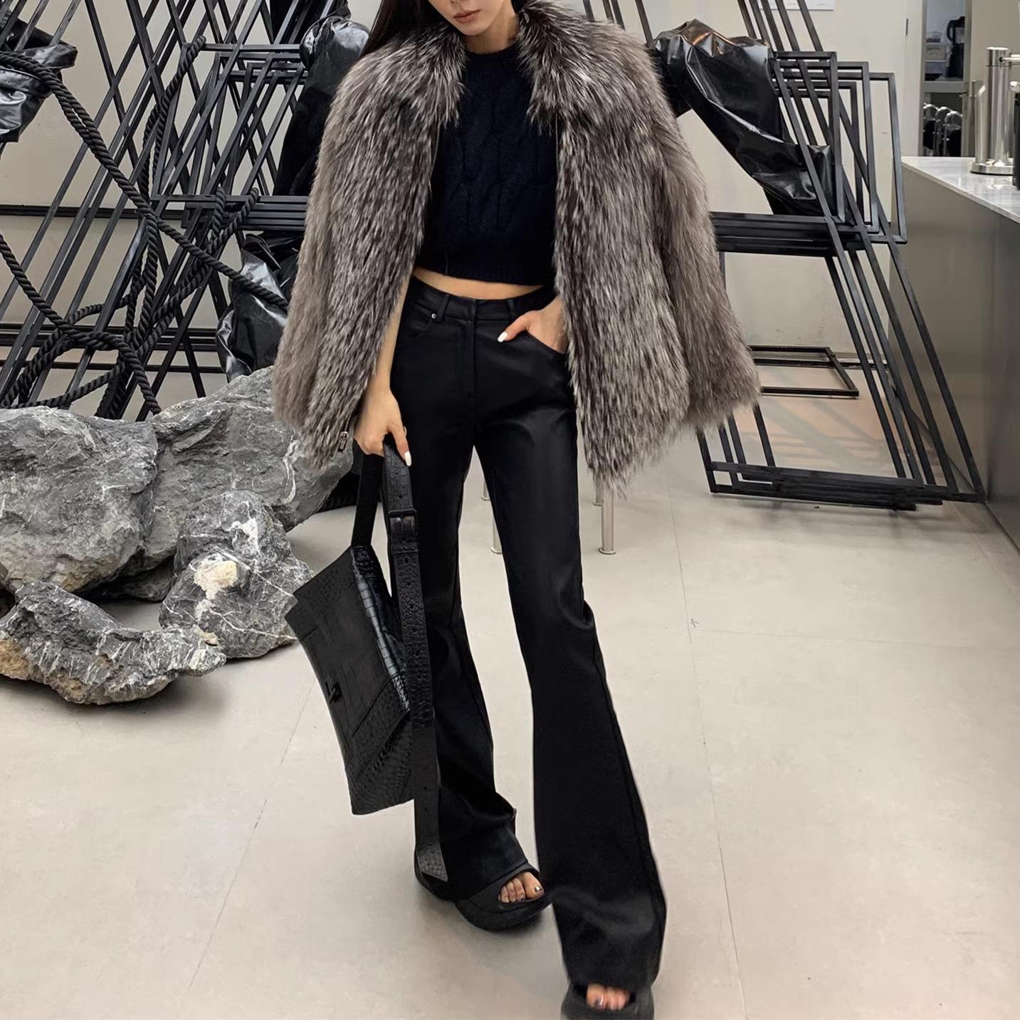 

Women s Black Micro-Flared PU Leather Slimming Pants - Autumn 2025 Style, Petite, Floor-Length, Matte Finish 2XL чёрный
