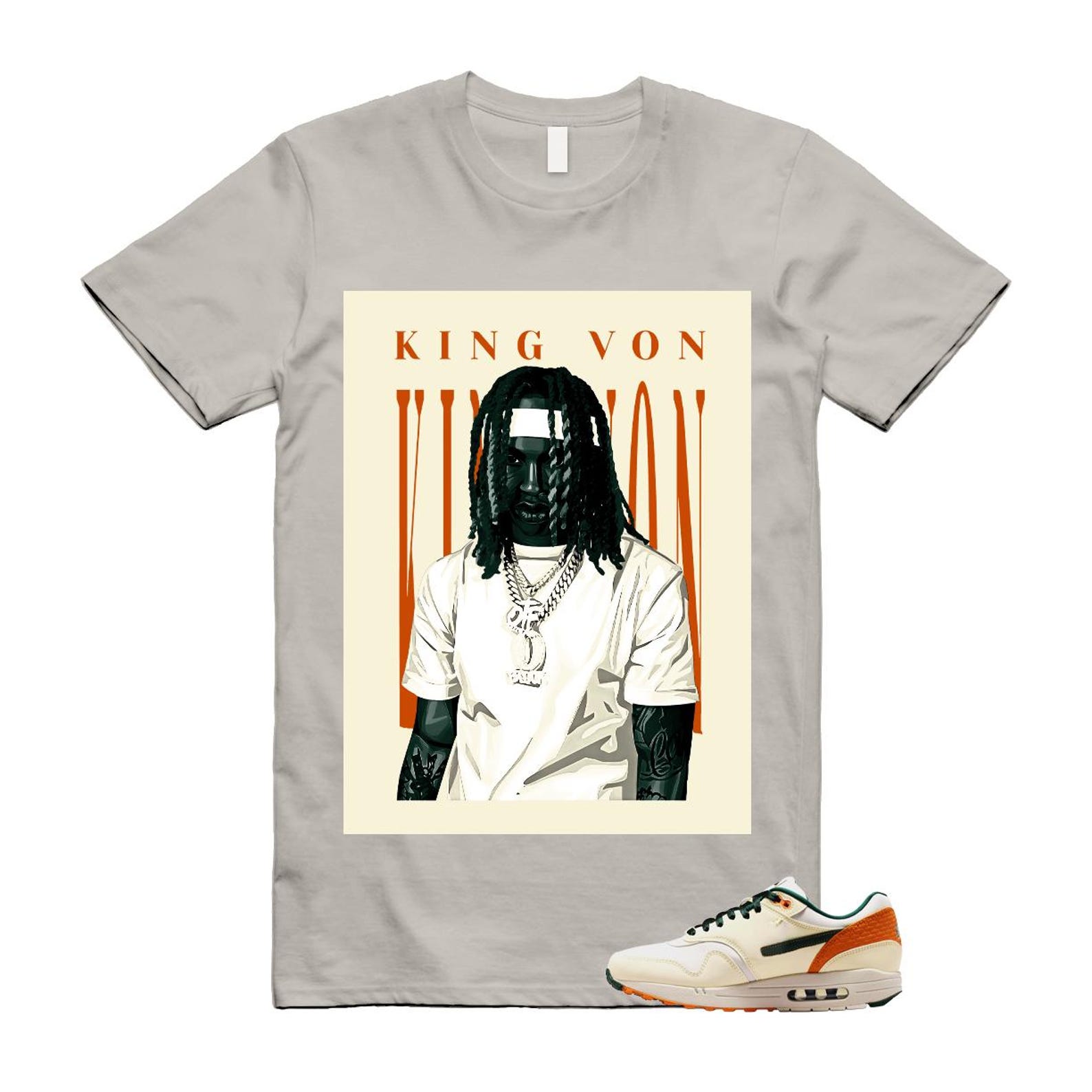Air Max 1 Orioles Coconut Milk Pro Green Orange Horizon T Shirt Match KING VON M