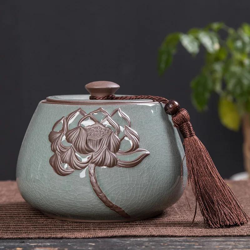 Tea Containers Ceramic Sealed Can Large Size Tea Box Storage Tank Ceramic Tea Utensil Portable Tea Storage Tea Caddy Tea Jar