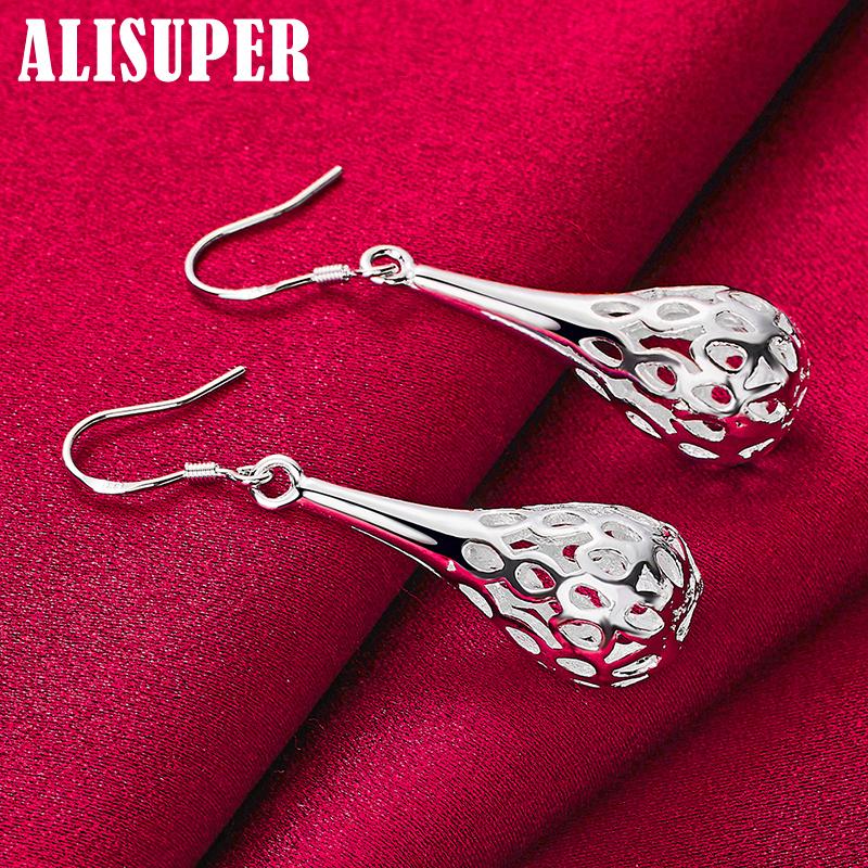 925 Sterling Silver Hollow Droplet Shape Earrings Jewelry