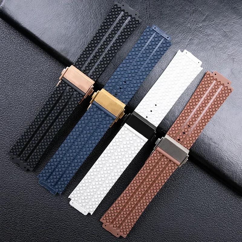 Weiches Naturkautschukarmband 24x17mm 26x19mm Konvexes Ende Hublot Armband Für Big Bang Serie Herren Armband Edelstahl Faltschließe