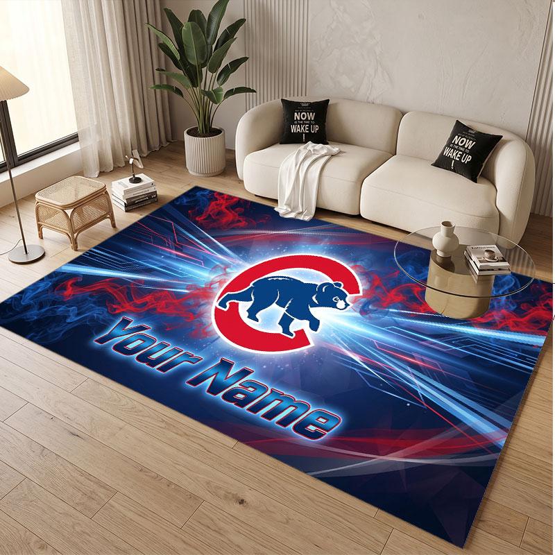 Custom Rug Chicago Cubs Pattern Print Name Text Soft Non‑Slip Floor Carpet for Home Indoor Decoration