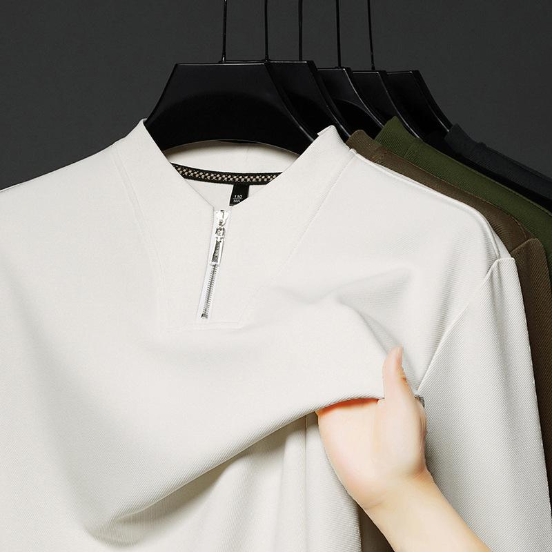 

Футболка-поло мужская с длинным рукавом, однотонная, с лацканами, средняя свободная, трендовая футболка, нижняя часть рубашки 4XL