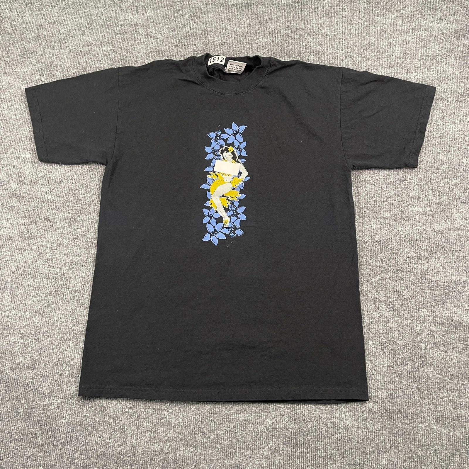 Vintage NC17 Naughty Hawaiian Hula Girl Hibiscus Shirt Medium 20x27 Black S