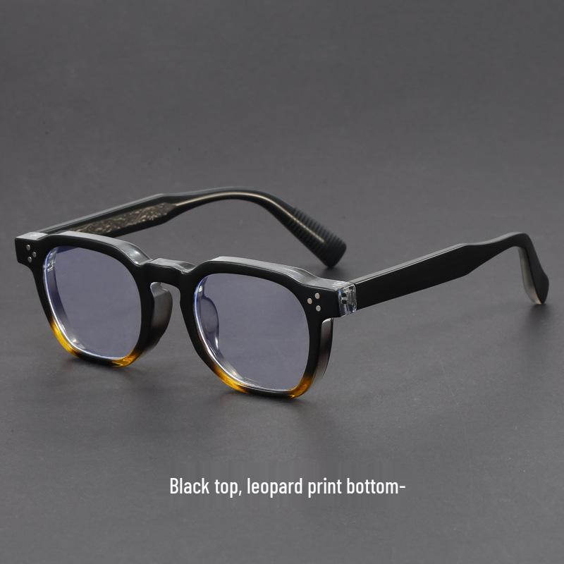 Herren Retro Zweifarbig Japanische Handgefertigte Dickrandbrille, Schwarzes Künstlerisches Design, Blaulichtfilter, Myopie-Freundlich