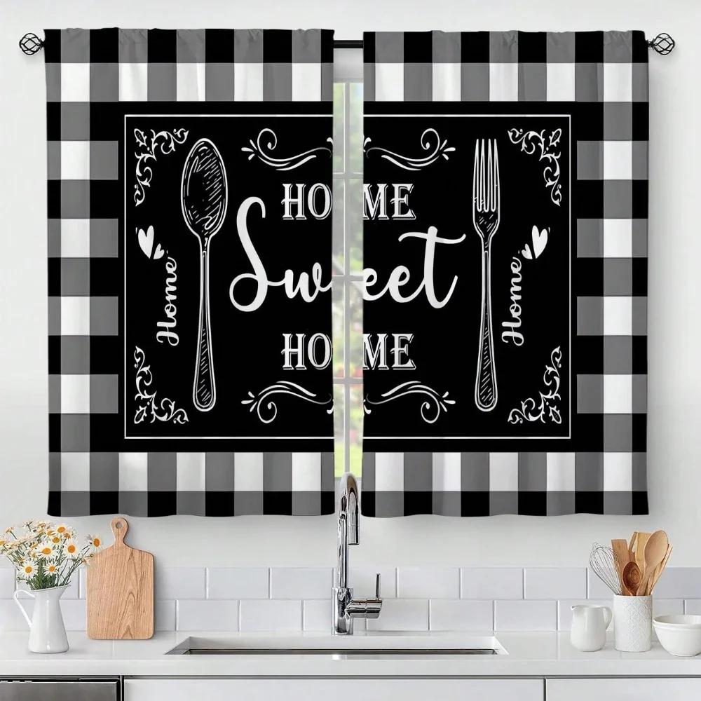 

2 шт. винтажные шторы для кухни в стиле кафе с карманами из полиэстера для кухни, спальни, кабинета, гостиной, украшения дома W50xH130(CM)x2pcs&Rod Pocket