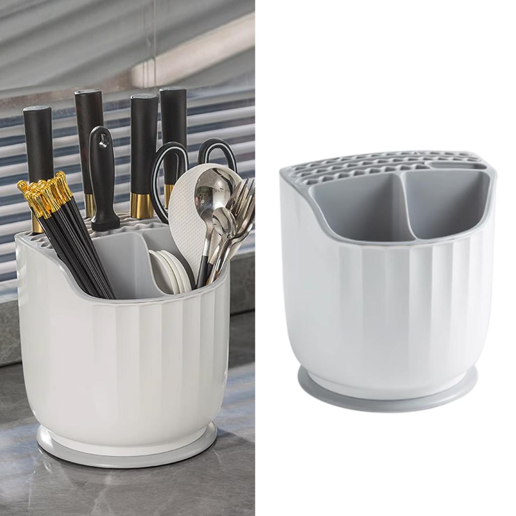 Rotating Utensil Holder Multiple Compartments Plastic Kitchen Counter Knife Chopstick Rack
