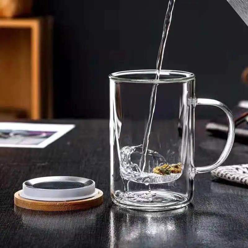 Hoge borosilicaat hittebestendige glazen theekop theeceremonie kop thee kop thee scheiding filter kop kantoor kop thee kop