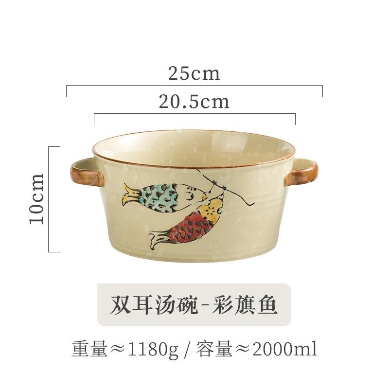 Tableware Japanese hand-painted double ear soup bowl Large capacity ramen bowl Instant noodle bowl Dumpling