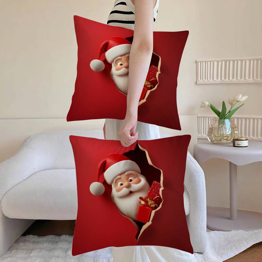 Santa Claus Pillow Case Sofa and Living Room Decorative Cushion Covers Dust-proof and Mite-proof Invisible Zipper